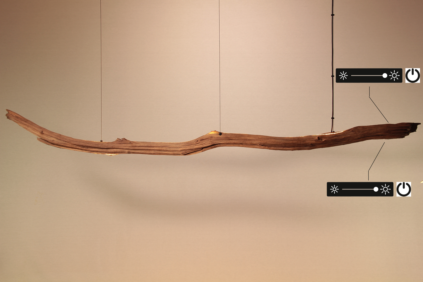 LED-Esstischleuchte - handgefertigtes Unikat - 240cm Eichenast