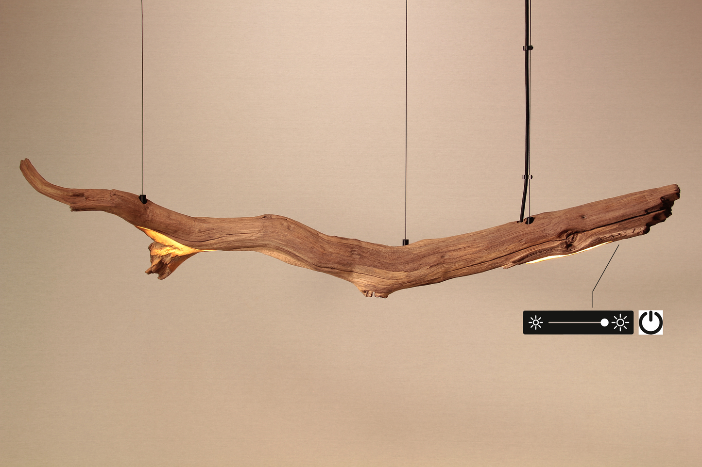 LED lampe de table à manger - fait main pièce unique - 125cm branche de chêne