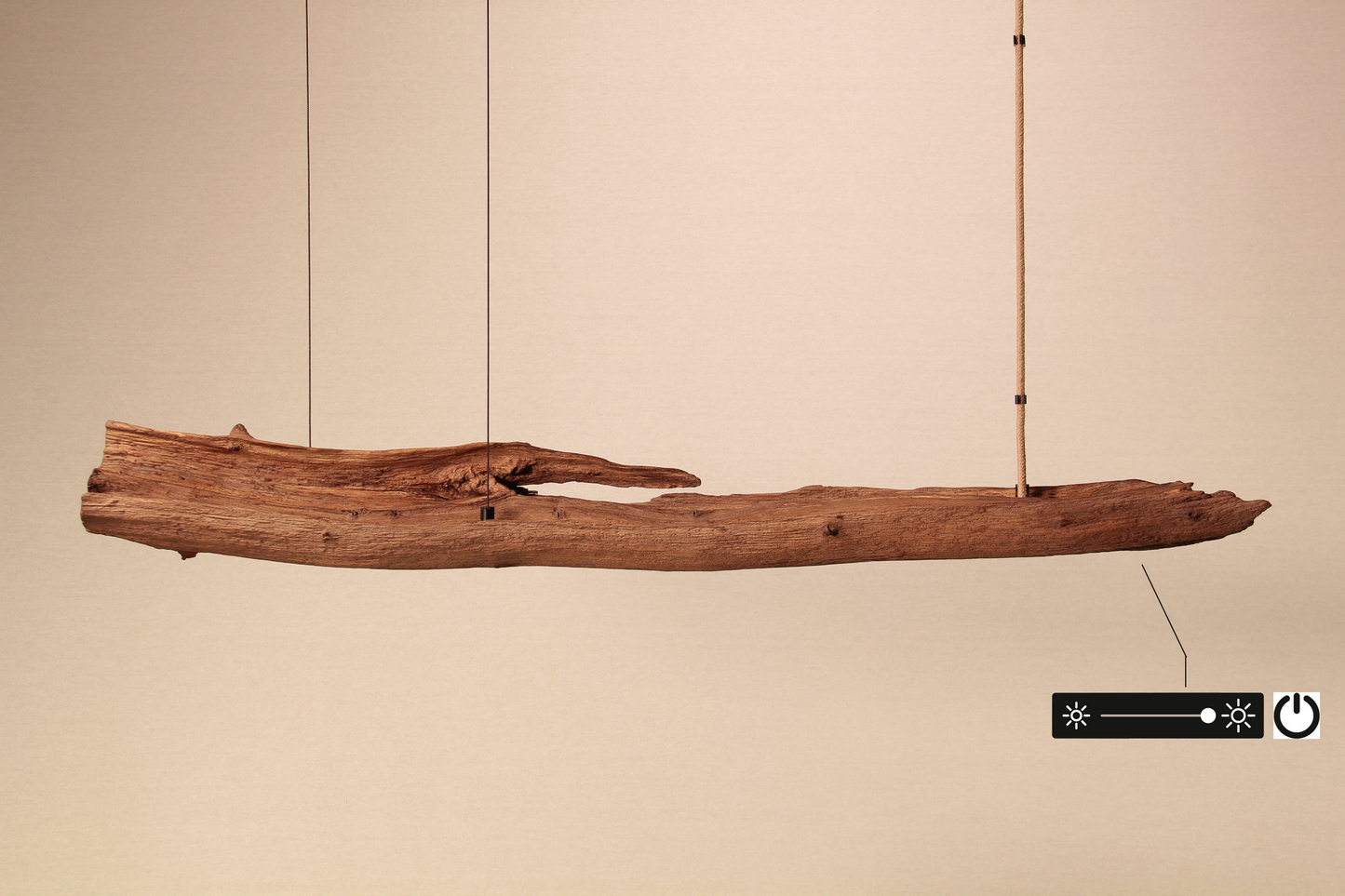 LED lampe de table à manger - fait main pièce unique - 99cm branche de chêne