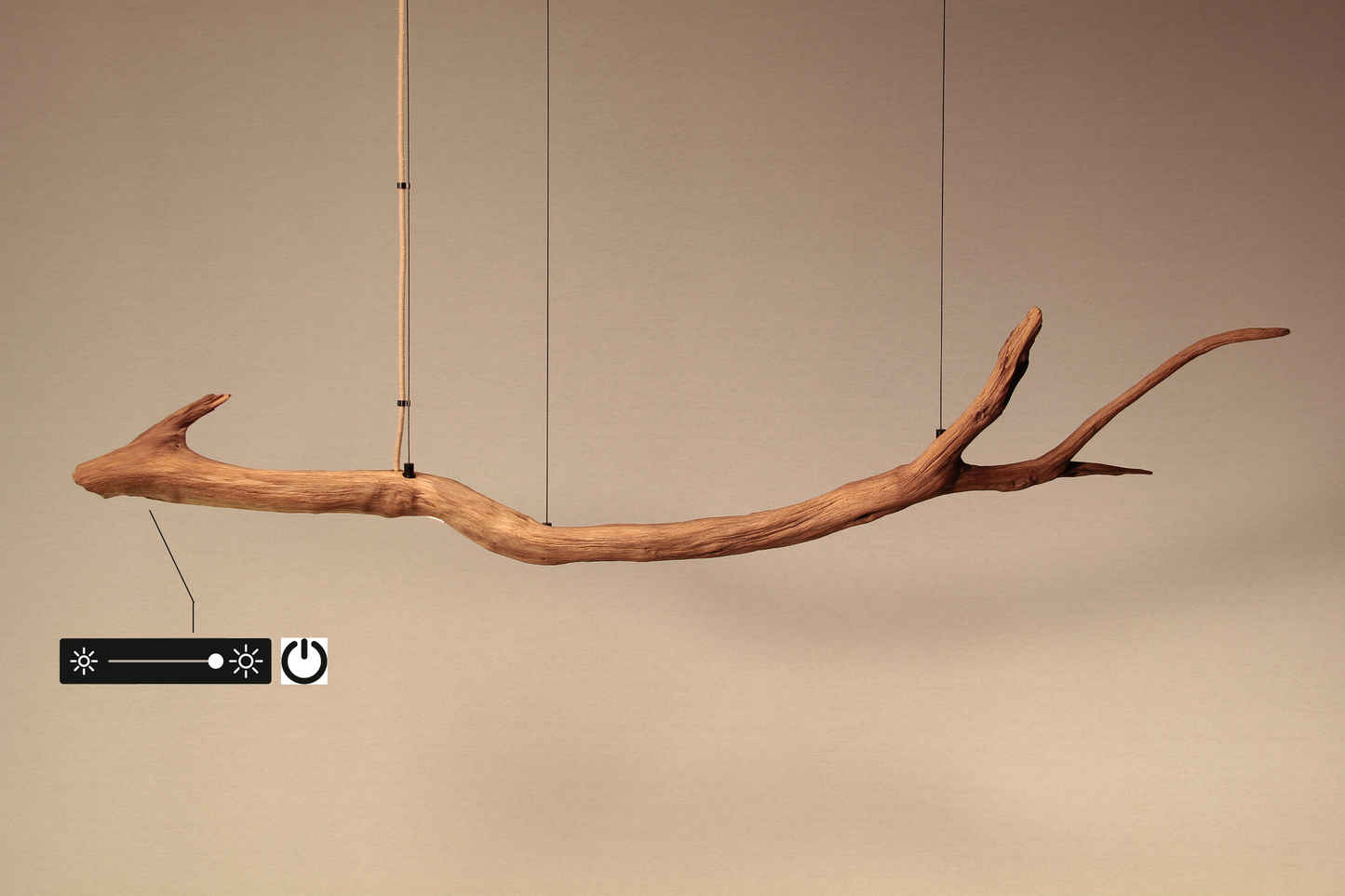 LED lampe de table à manger - fait main pièce unique - 143cm branche de chêne
