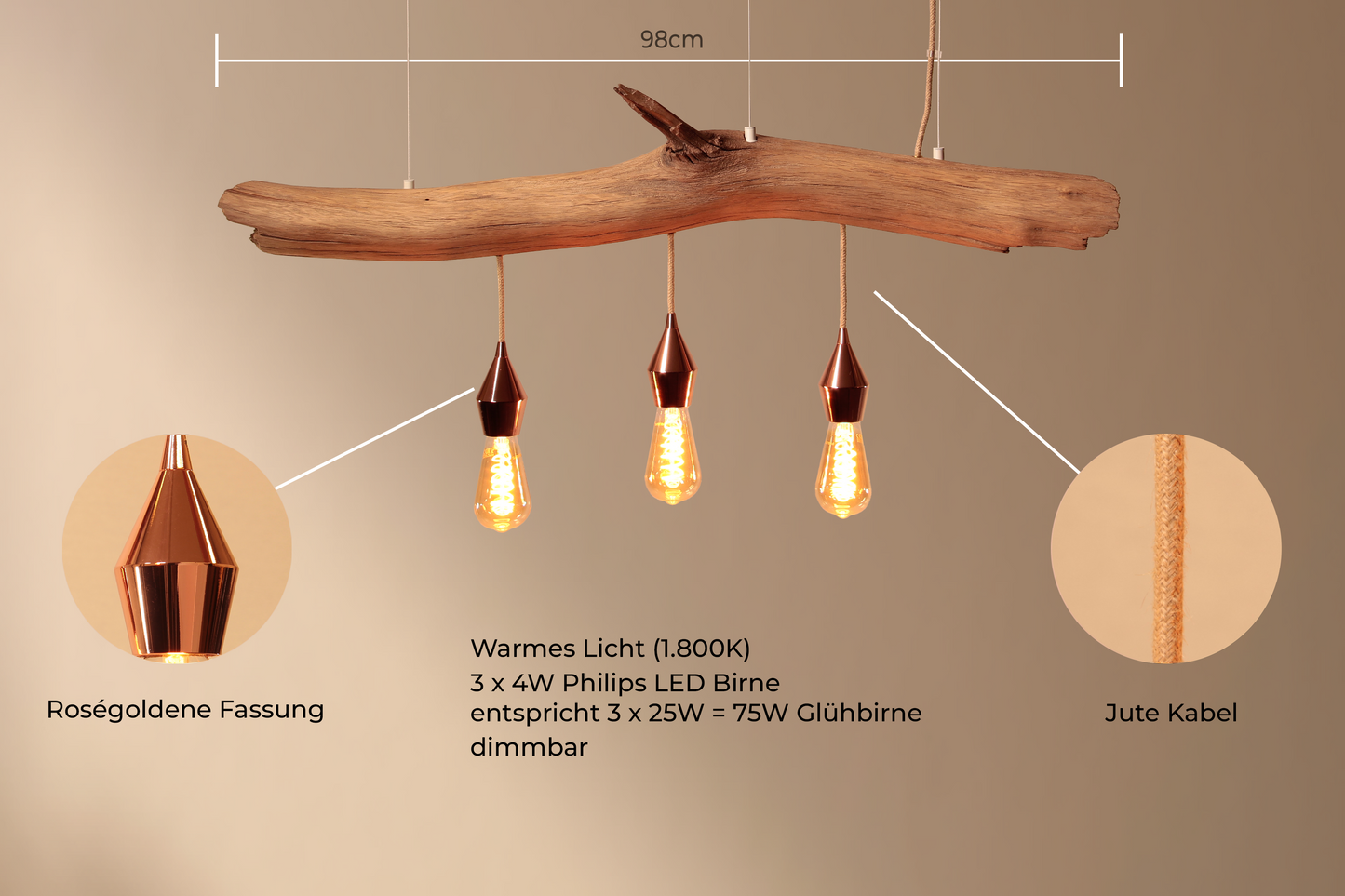 Dining table lamp / 98 cm oak branch / "The Märkische Minitaurus"