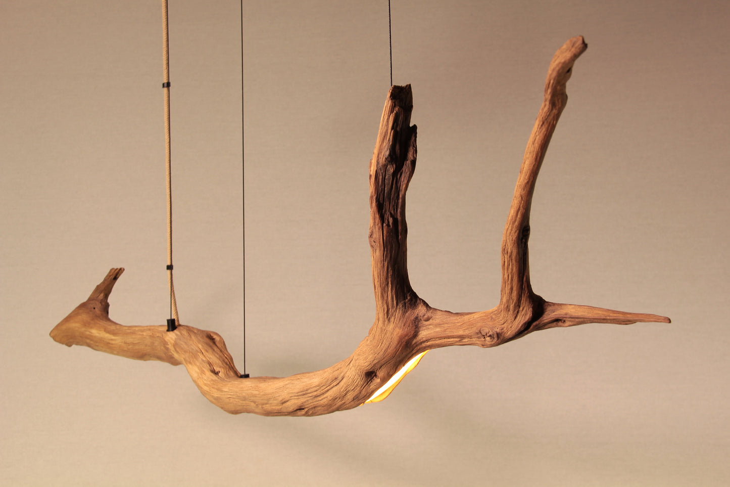 LED lampe de table à manger - fait main pièce unique - 143cm branche de chêne