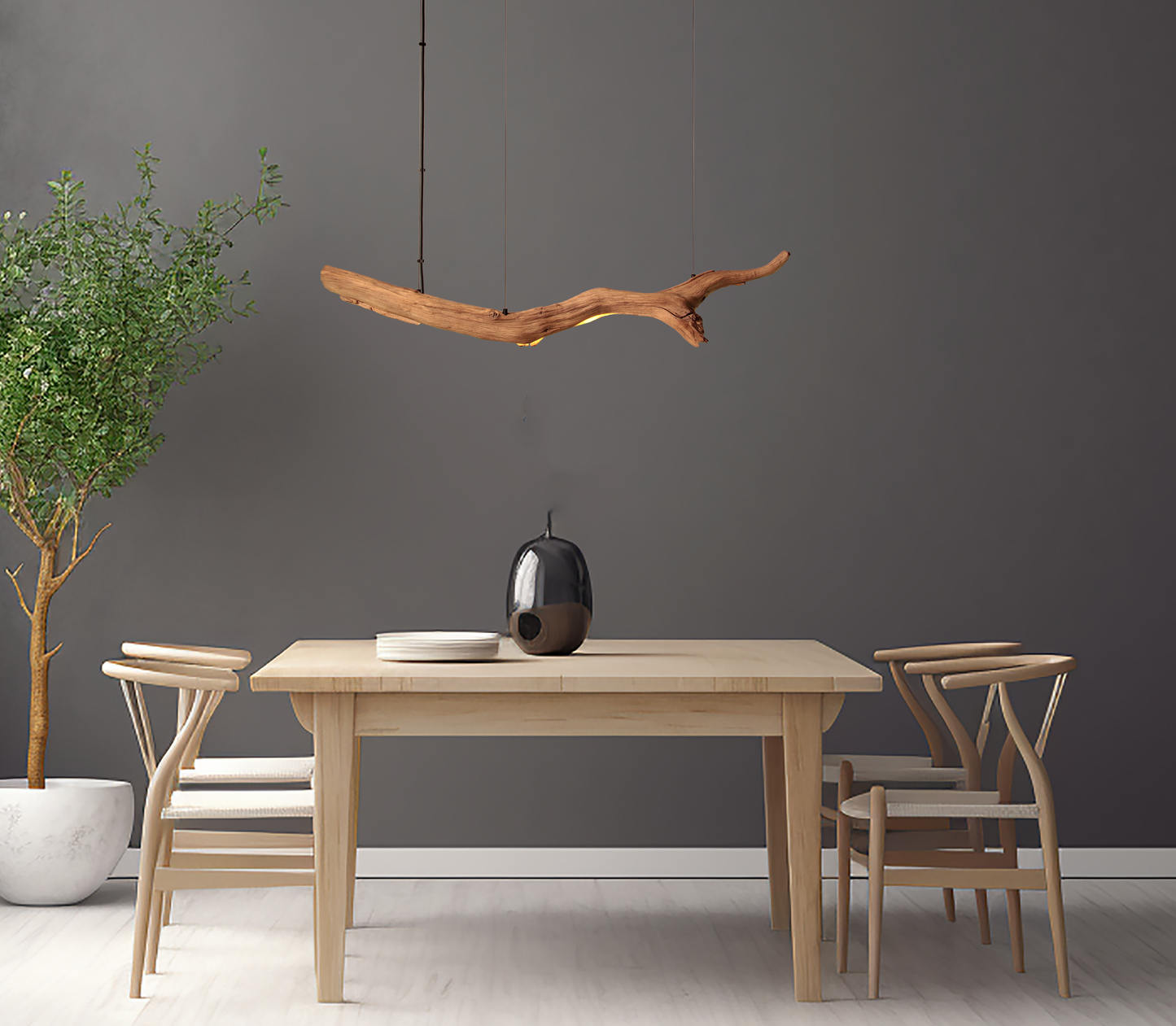 LED lampe de table à manger - fait main pièce unique - 125cm branche de chêne