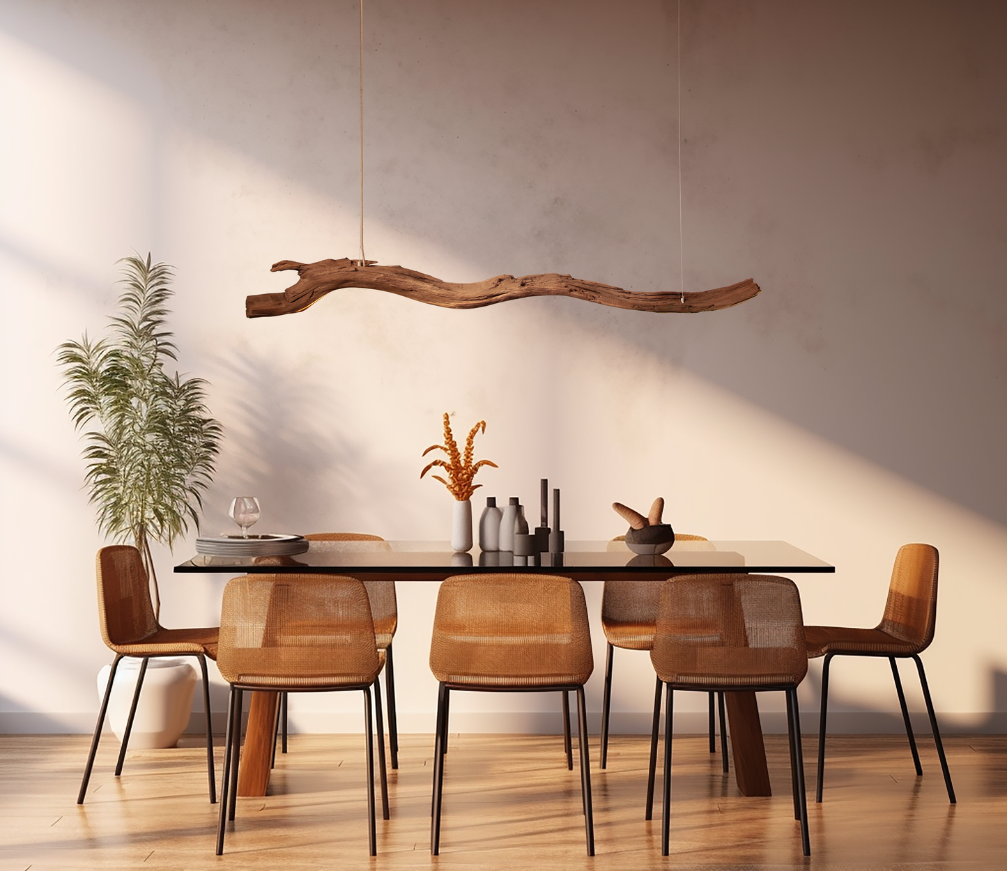 LED-Esstischleuchte - handgefertigtes Unikat - 177cm Eichenast