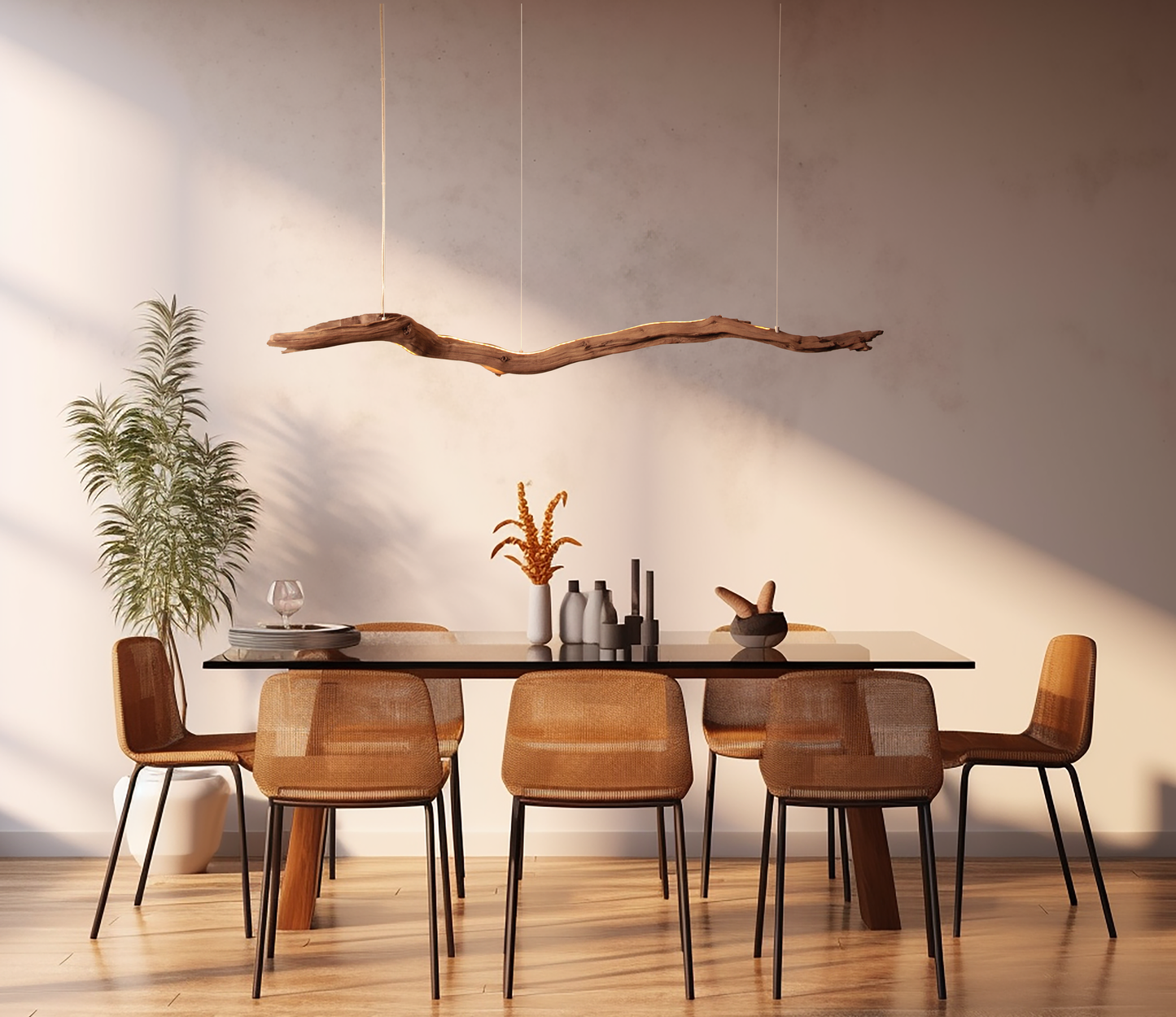 LED-Esstischleuchte - handgefertigtes Unikat - 174cm Eichenast