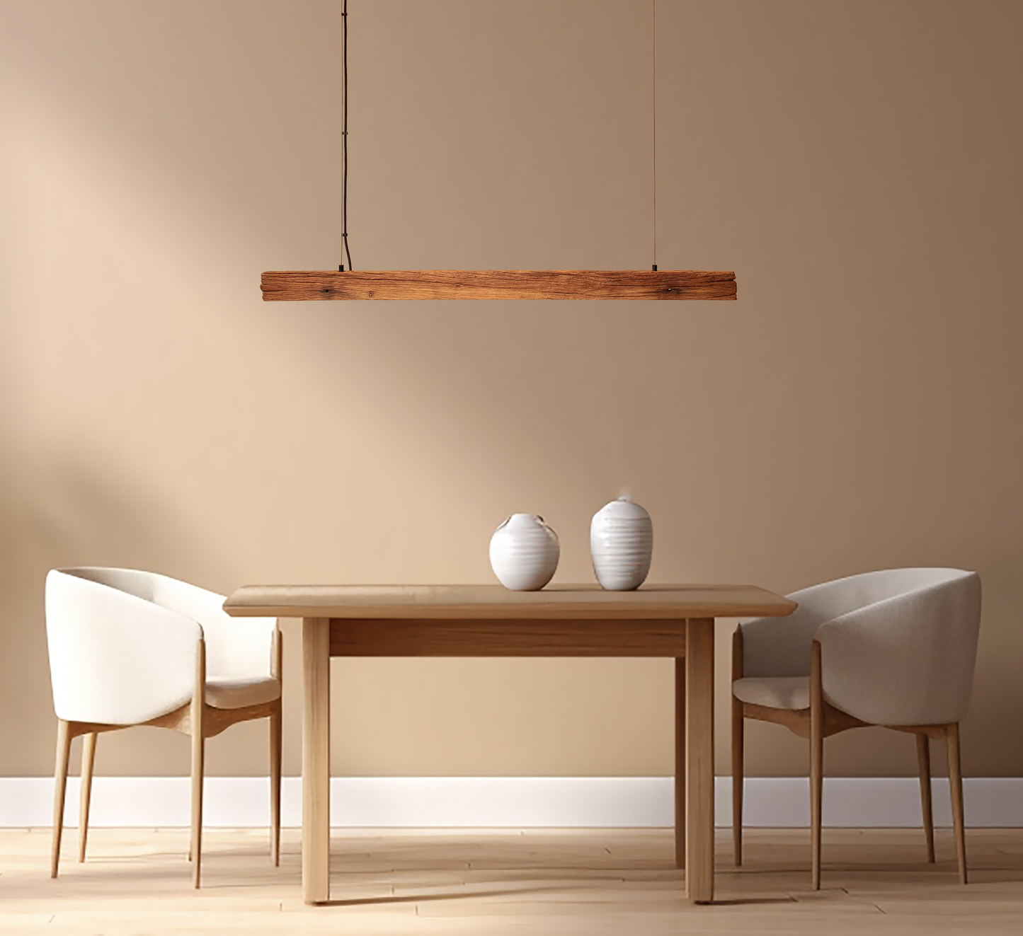 LED lampe de table à manger - fait main pièce unique - 119cm poutre en chêne