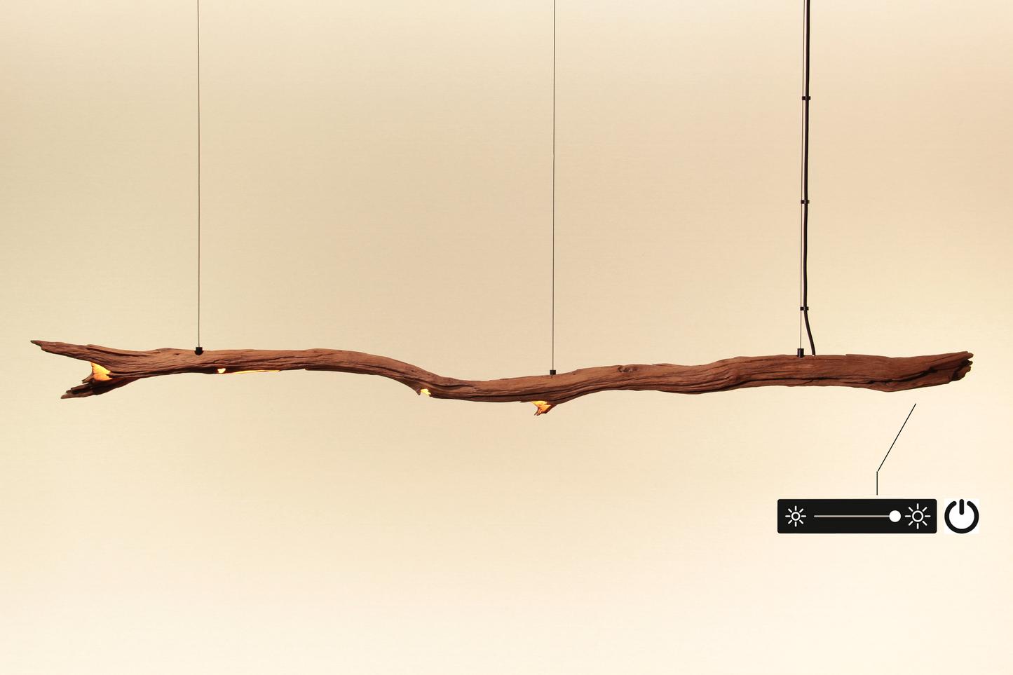 Lampe de table à manger - pièce unique fabriquée à la main - branche de chêne de 170 cm