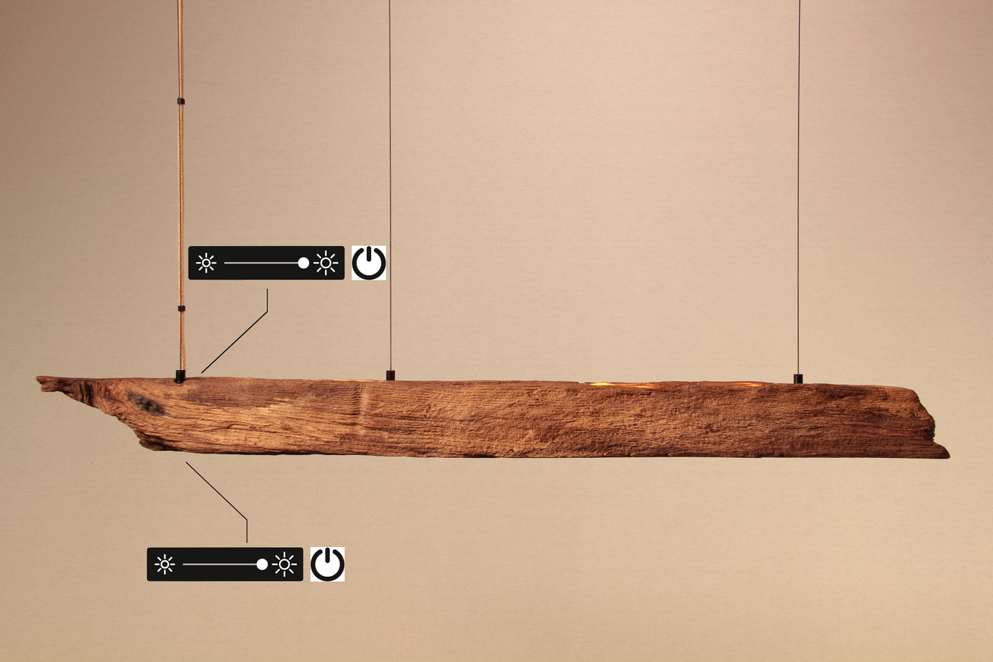 Lampada da tavolo da pranzo  - pezzo unico fatto a mano - trave di quercia di 121 cm