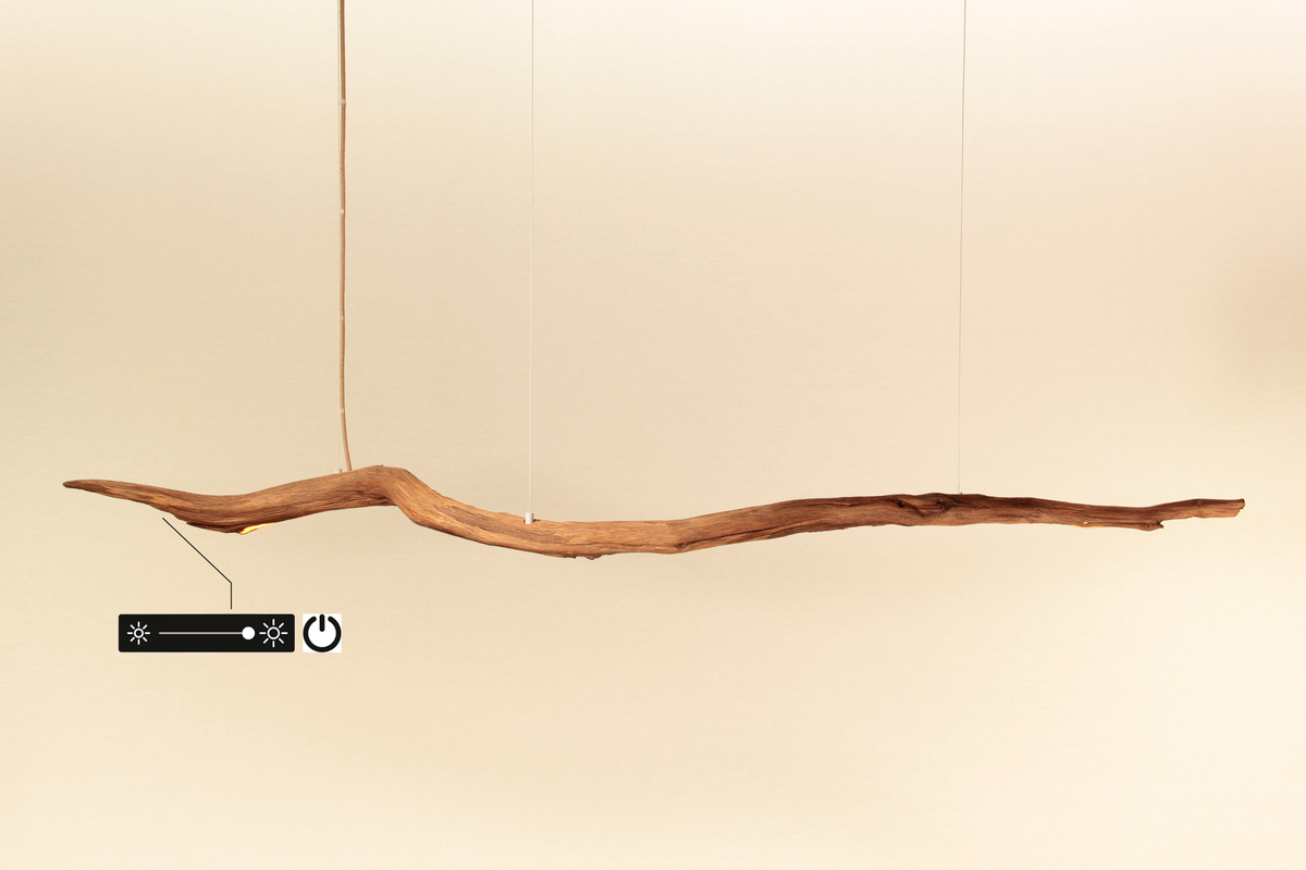 LED lampe de table à manger - fait main pièce unique - 183cm branche de chêne