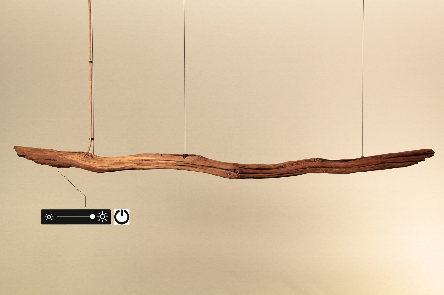 Lampada da tavolo da pranzo - pezzo unico fatto a mano - ramo di quercia di 151 cm