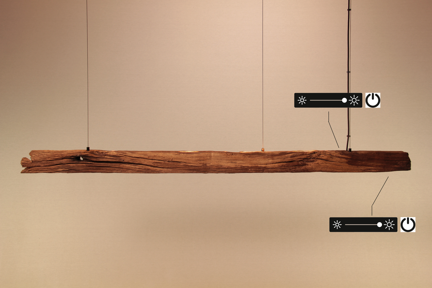 Lampada da tavolo da pranzo - pezzo unico fatto a mano - trave in rovere 170cm