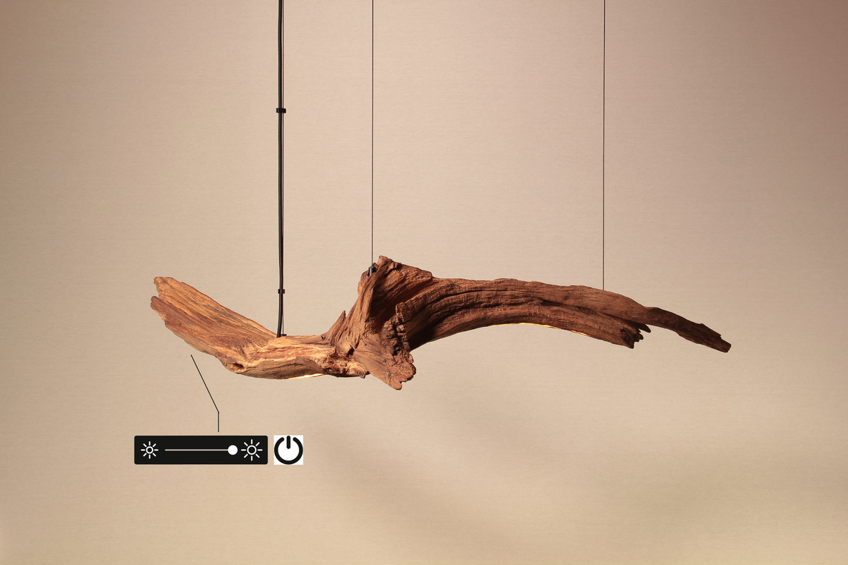 LED dining table lamp - handmade unique piece - 105cm oak branch