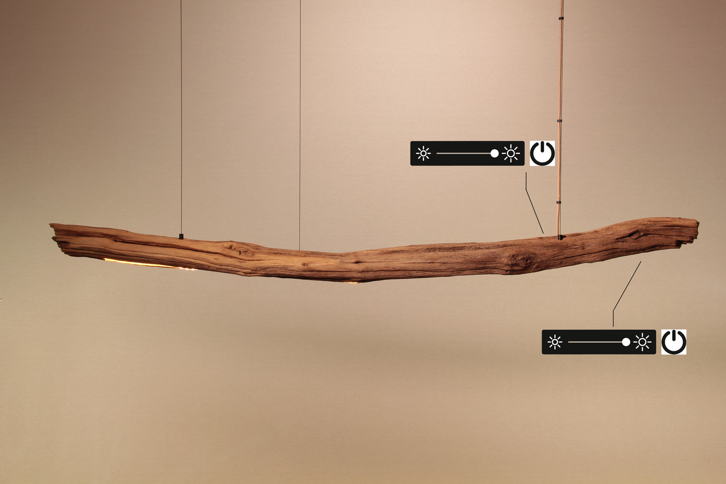 Lampada da tavolo da pranzo - pezzo unico fatto a mano - ramo di quercia di 184 cm