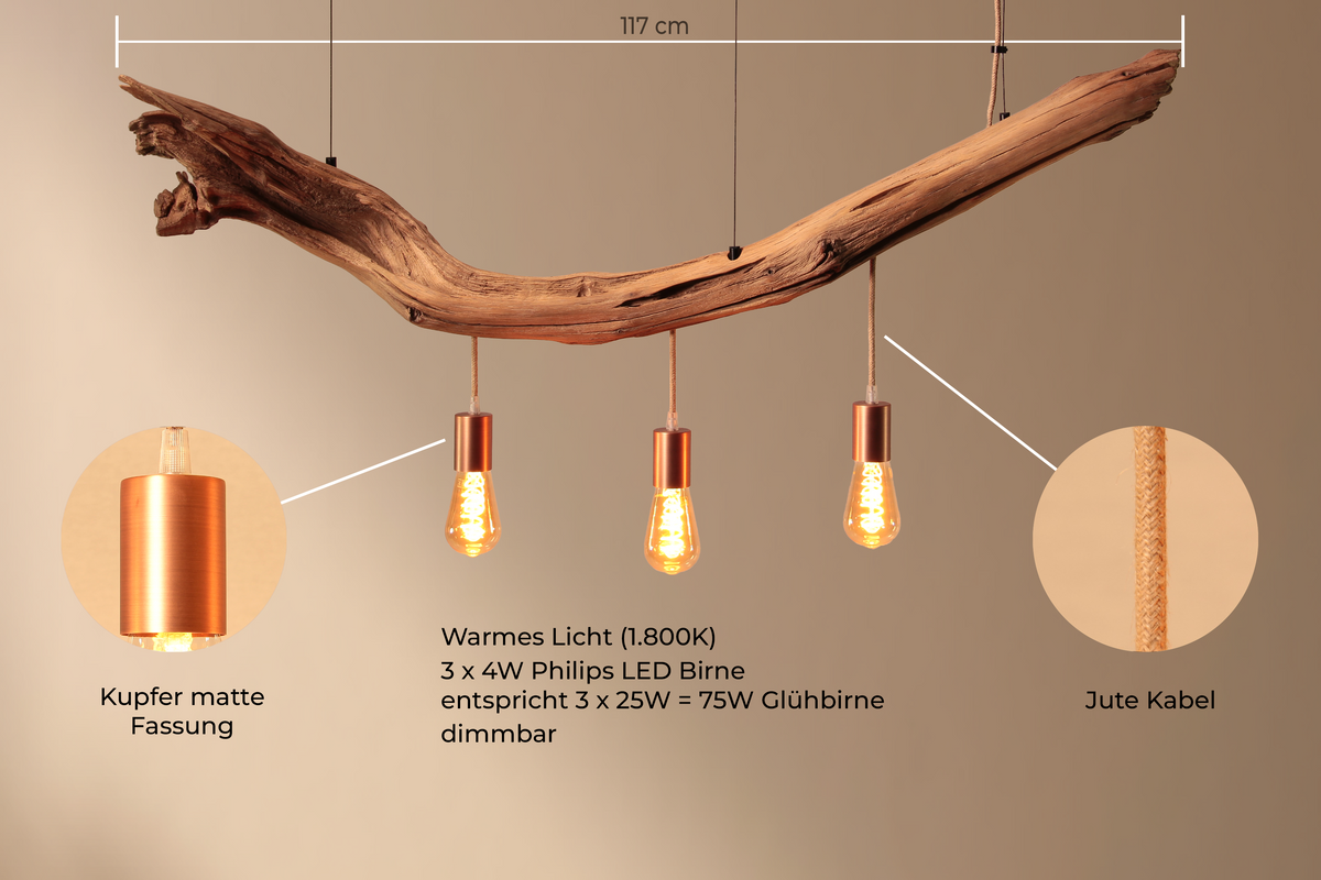 Dining table lamp / 117 cm oak branch / "Dynamo"