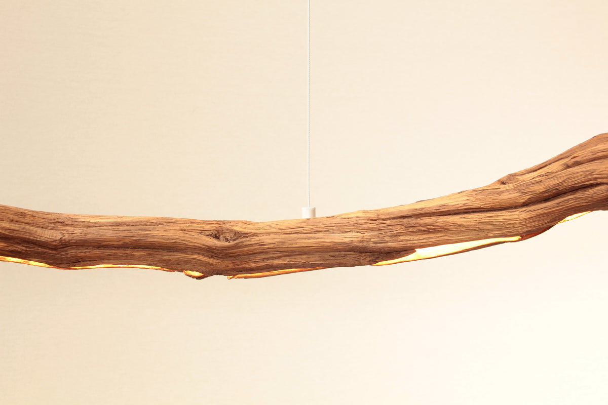 LED lampe de table à manger - fait main pièce unique - 183cm branche de chêne