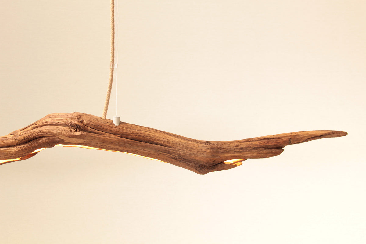 LED lampe de table à manger - fait main pièce unique - 183cm branche de chêne