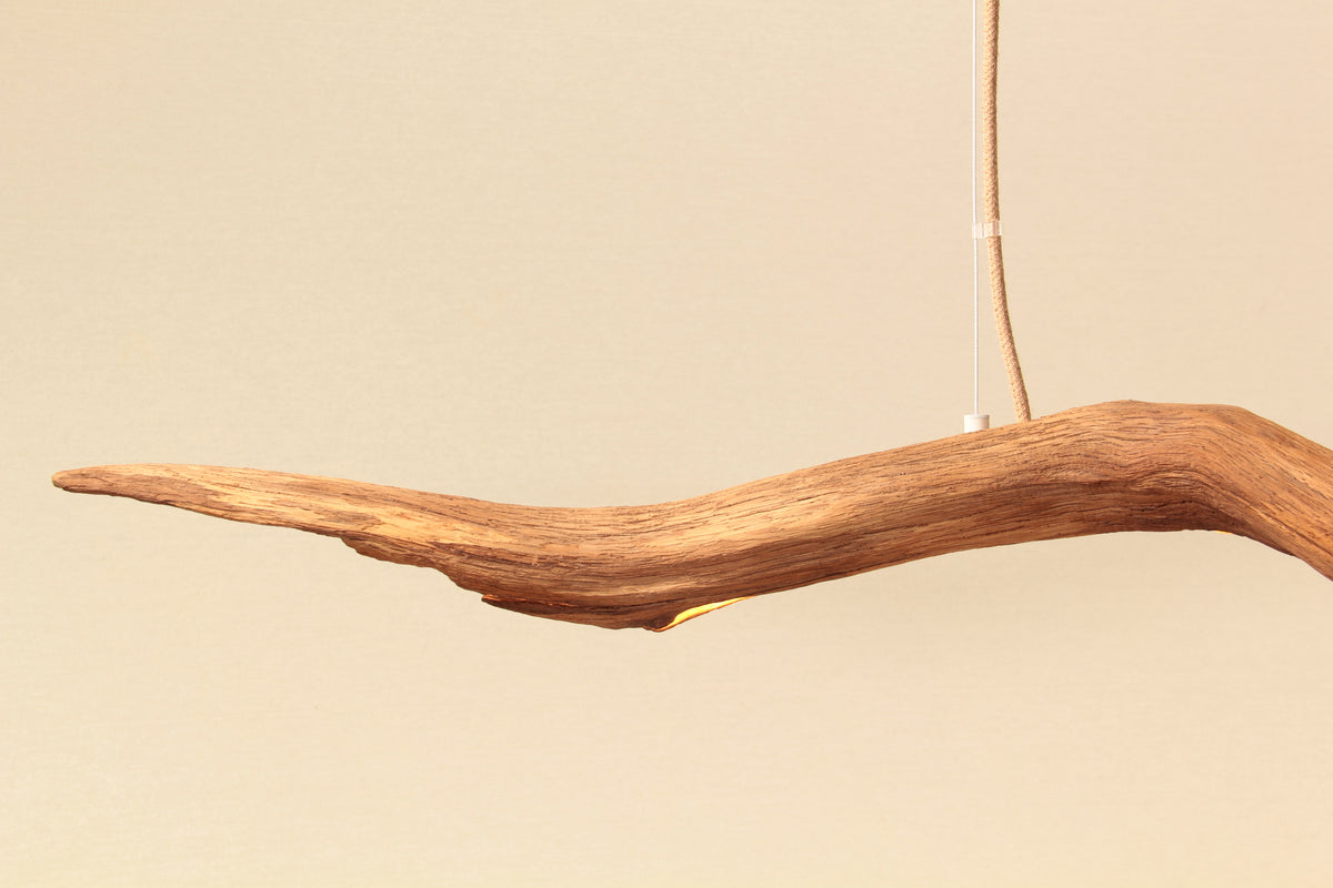 LED lampe de table à manger - fait main pièce unique - 183cm branche de chêne