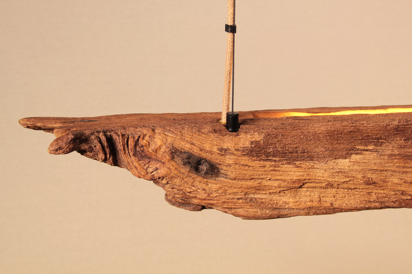 Lampada da tavolo da pranzo  - pezzo unico fatto a mano - trave di quercia di 121 cm