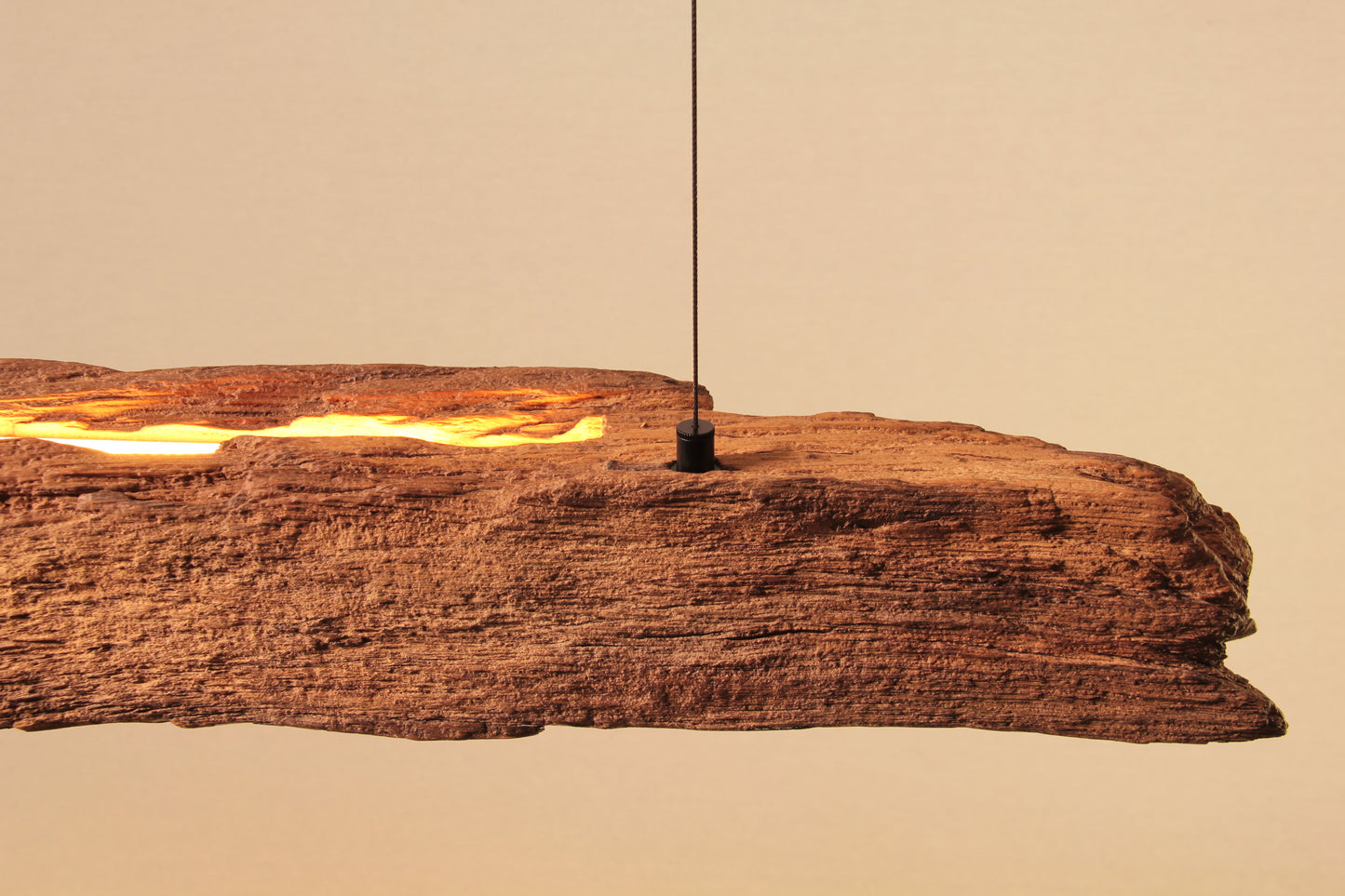 Lampada da tavolo da pranzo  - pezzo unico fatto a mano - trave di quercia di 121 cm