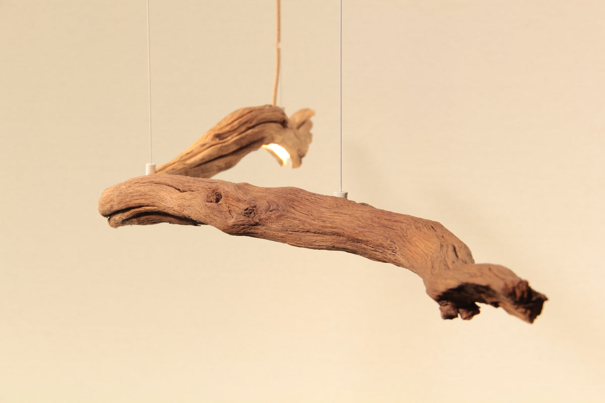 LED lampe de table à manger - fait main pièce unique - 183cm branche de chêne