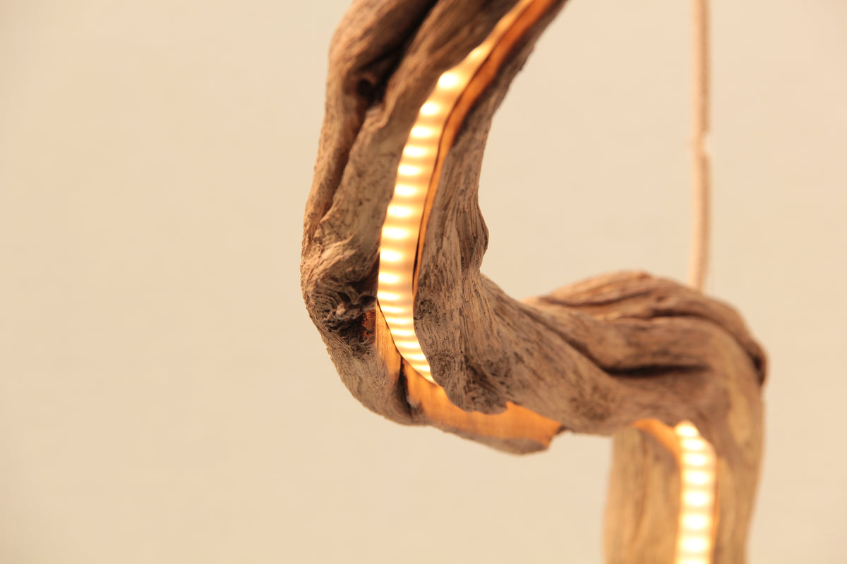 LED lampe de table à manger - fait main pièce unique - 183cm branche de chêne