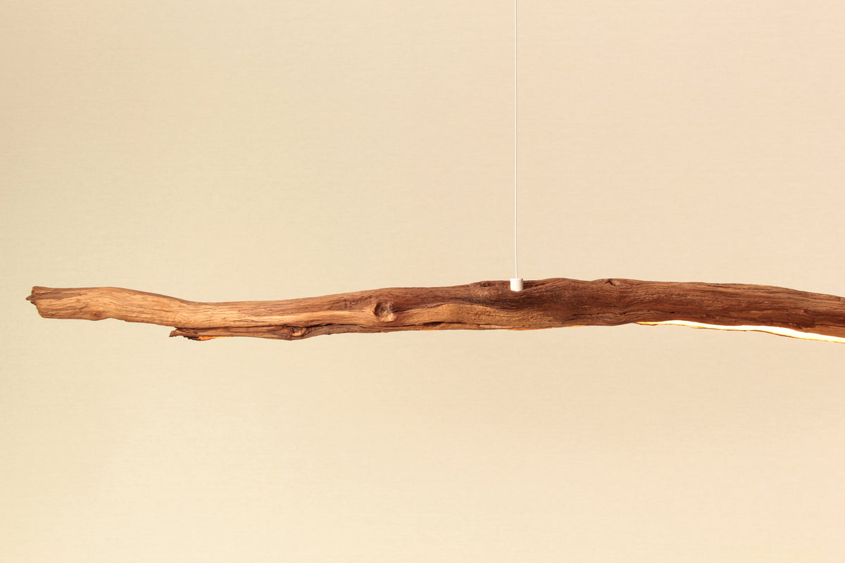 LED lampe de table à manger - fait main pièce unique - 183cm branche de chêne