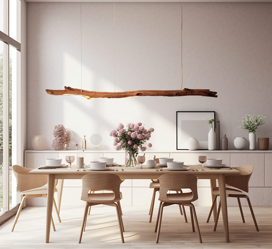 LED lampe de table à manger - fait main pièce unique - 199cm branche de chêne