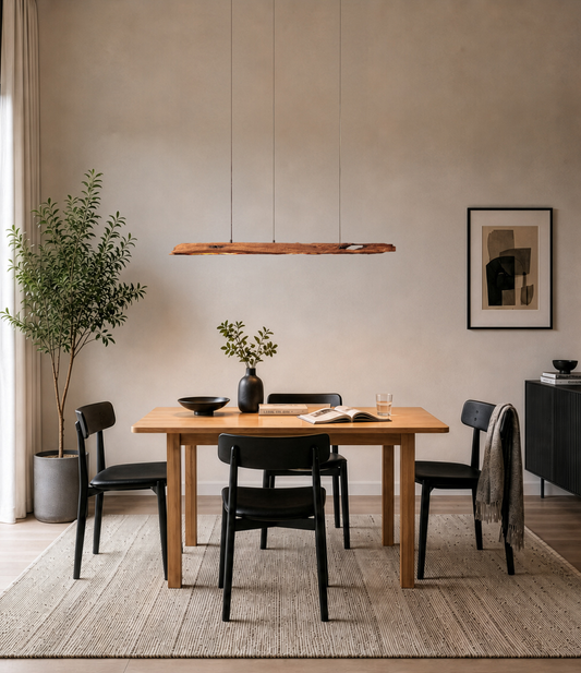 Lampe de table à manger - fait main pièce unique - 119cm poutre en chêne