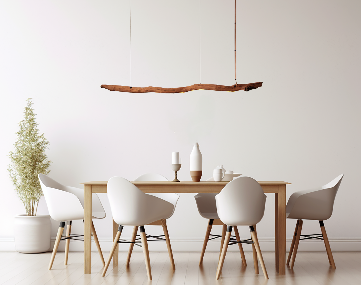 Lampada da tavolo da pranzo - pezzo unico fatto a mano - ramo di quercia di 151 cm