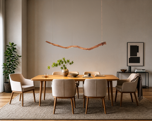 Lampe de table à manger - fait main pièce unique - 184cm branche de chêne