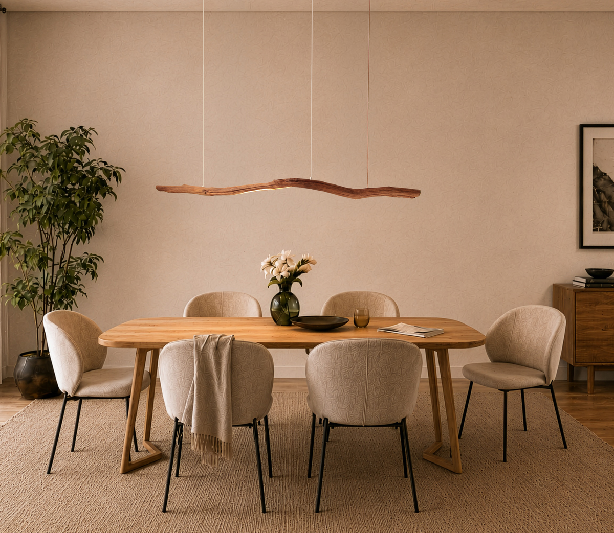 LED lampada da tavolo da pranzo - pezzo unico fatto a mano - 177cm ramo di quercia