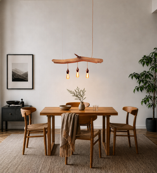 Dining table lamp - handmade unique piece - 98cm oak branch - LED retro