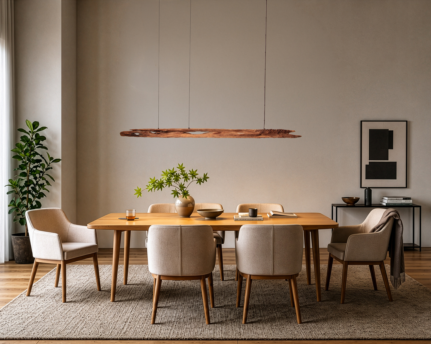 Dining table lamp - handmade unique piece - 198cm oak beam