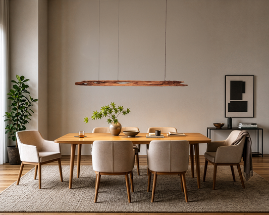 Dining table lamp - handmade unique piece - 198cm oak beam