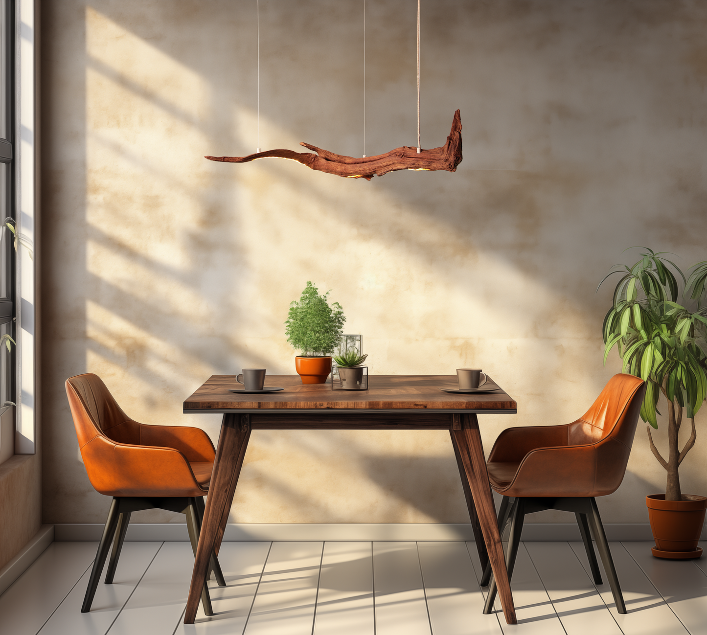 LED lampe de table à manger - fait main pièce unique - 84cm branche de chêne