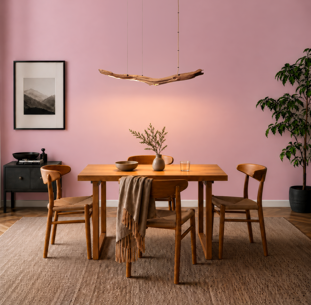 Lampe de table à manger - fait main pièce unique - 113cm branche de chêne