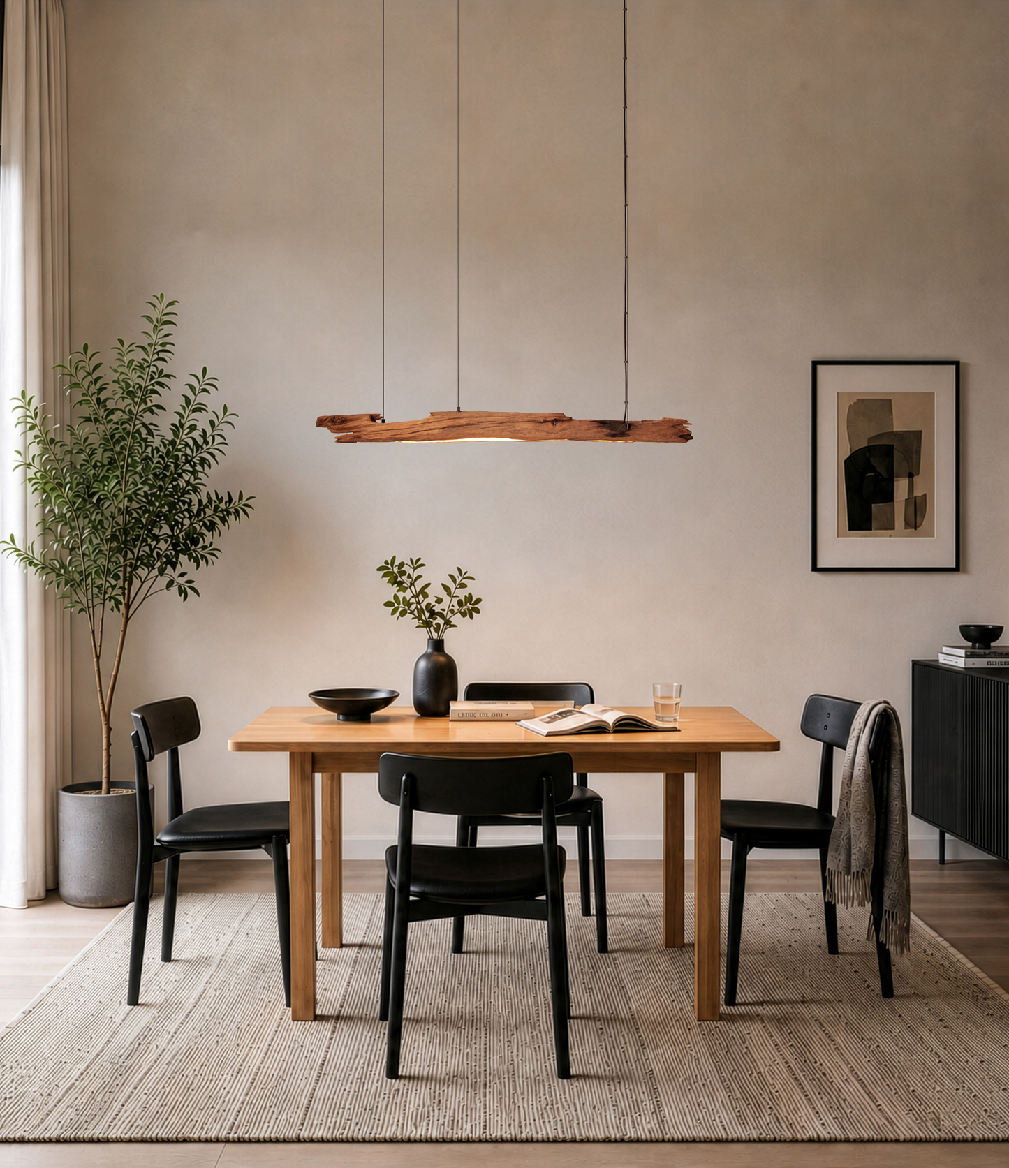 Lampe de table à manger - fait main pièce unique - 123cm poutre en chêne