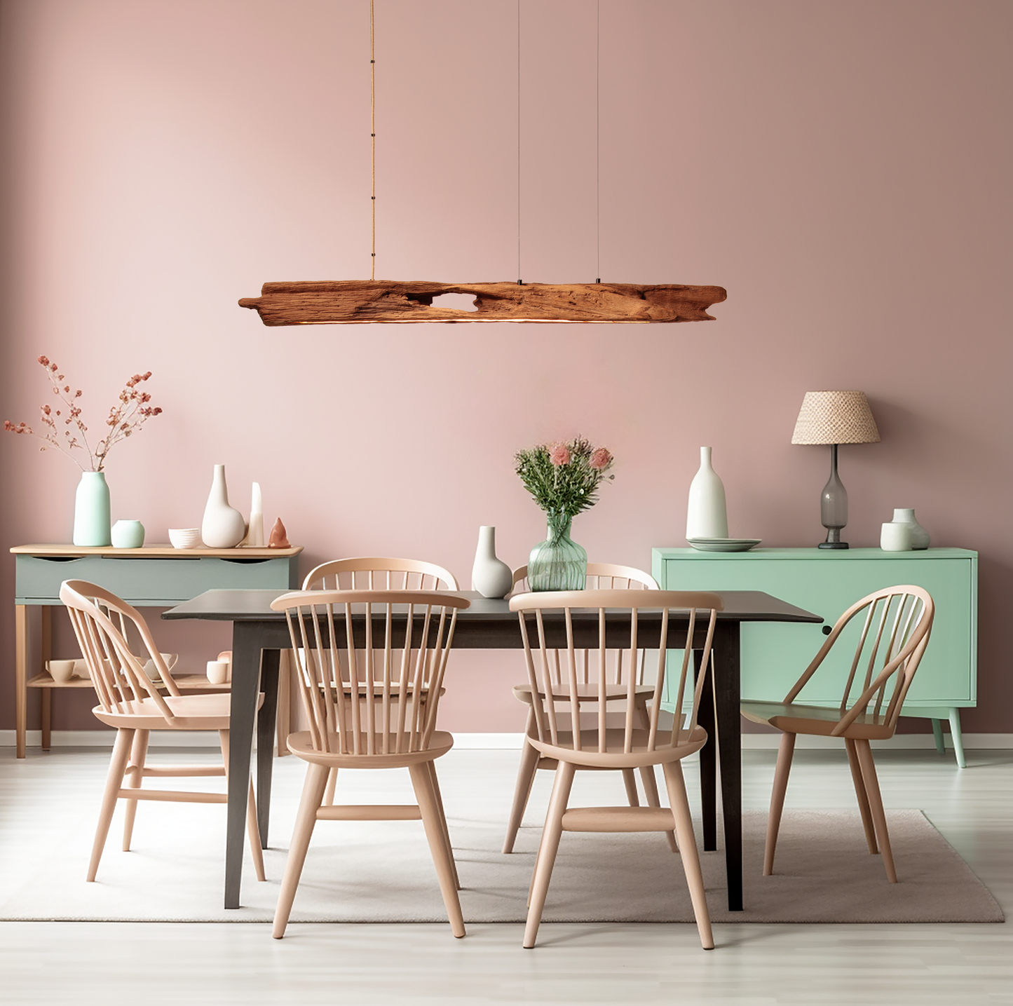 Lampe de table à manger - fait main pièce unique - 126cm poutre en chêne