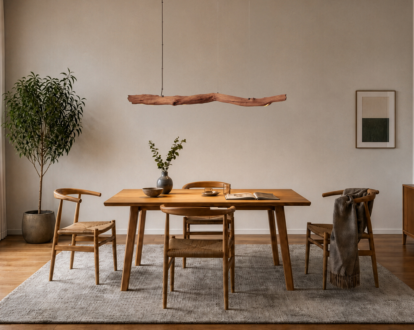 Dining table lamp - handmade unique piece - 149cm oak branch