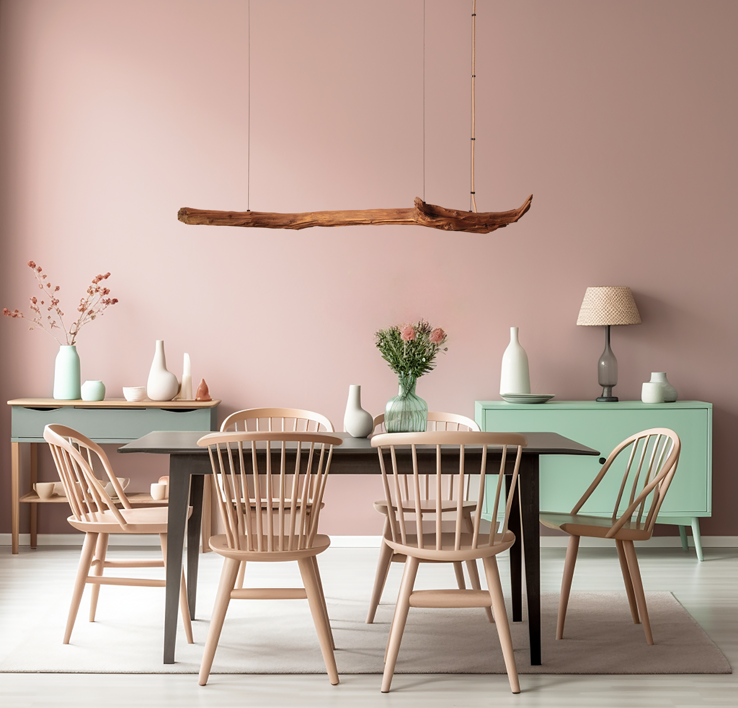 Dining table lamp - handmade unique piece - 128cm oak branch