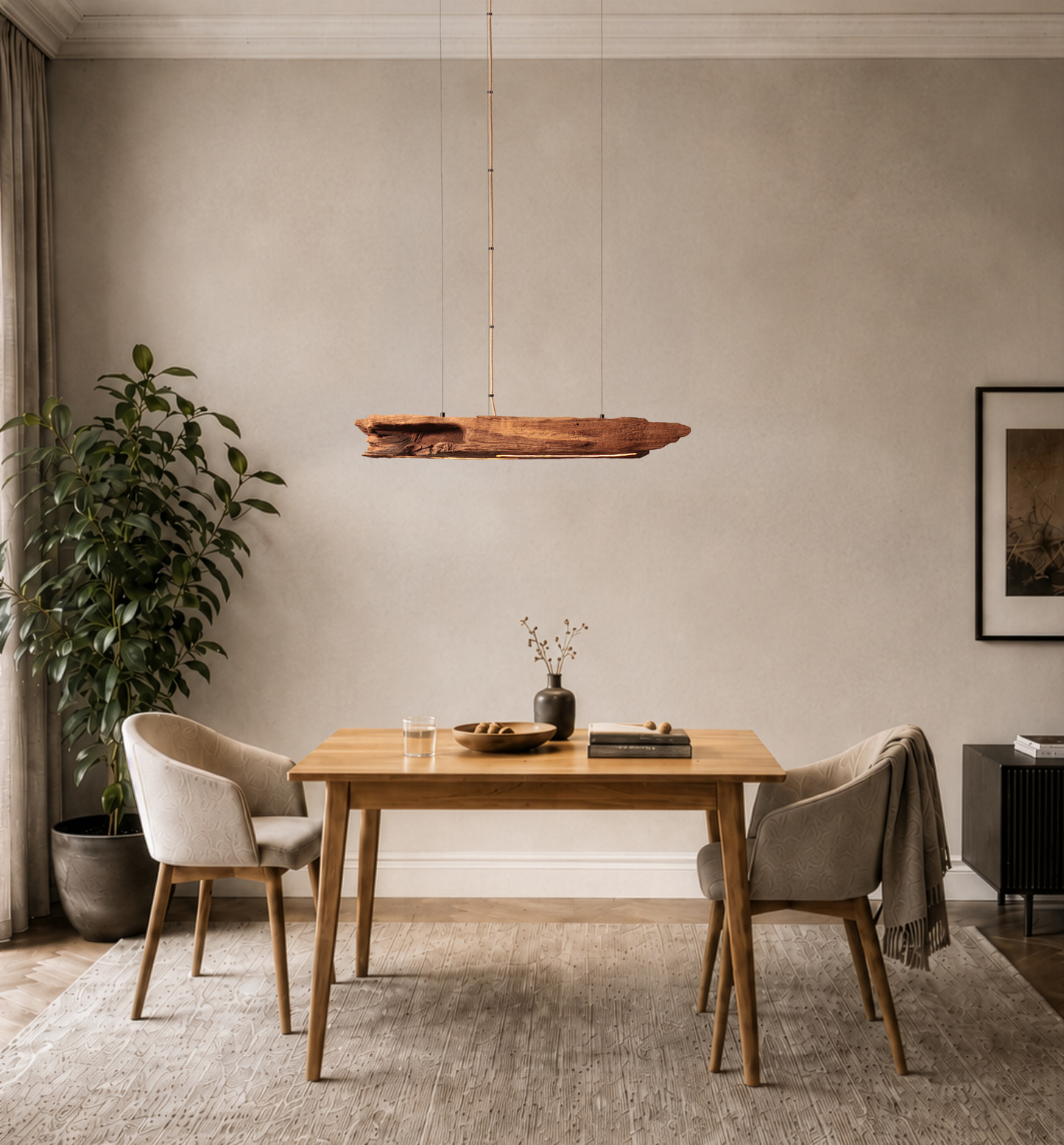 Lampe de table à manger - fait main pièce unique - 90cm poutre en chêne