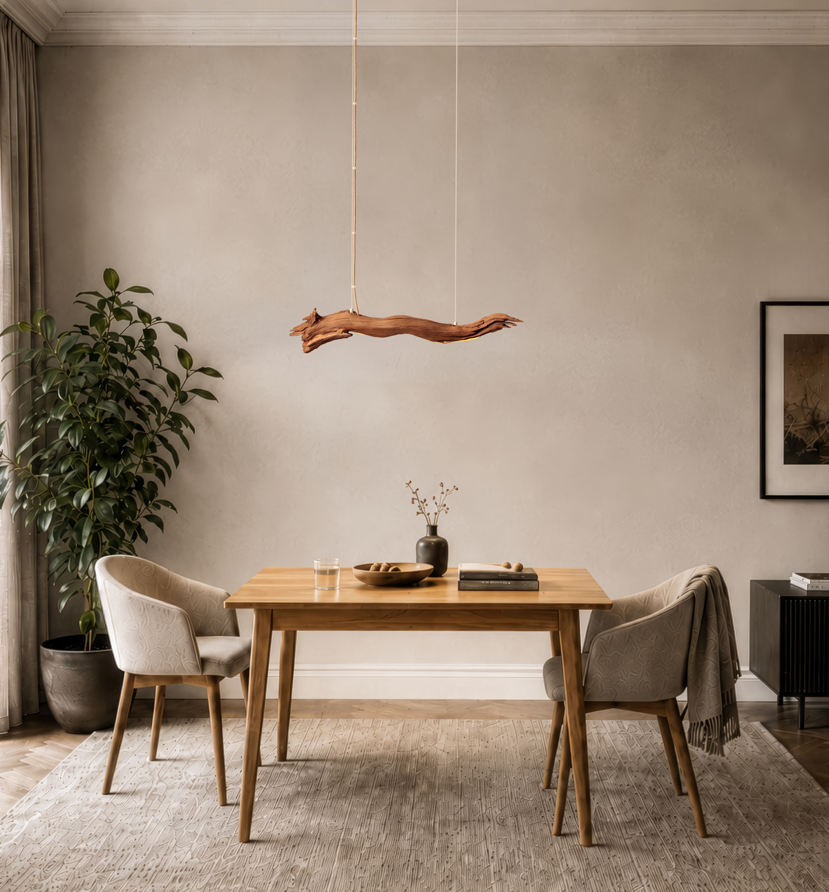 Dining table lamp - handmade unique piece - 80cm oak branch