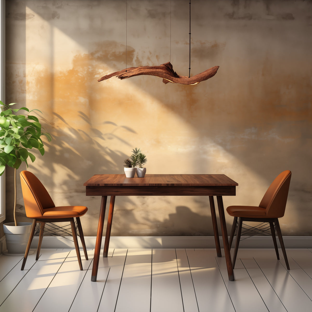 LED dining table lamp - handmade unique piece - 105cm oak branch