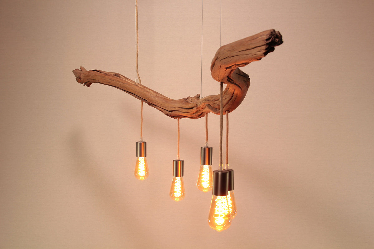 Hängelampe / 167cm langer Eichenast / Einzelstück / Holz / Ast / Pendelleuchte / Esstisch / Deckenlampe / Küchentischlampe / modern