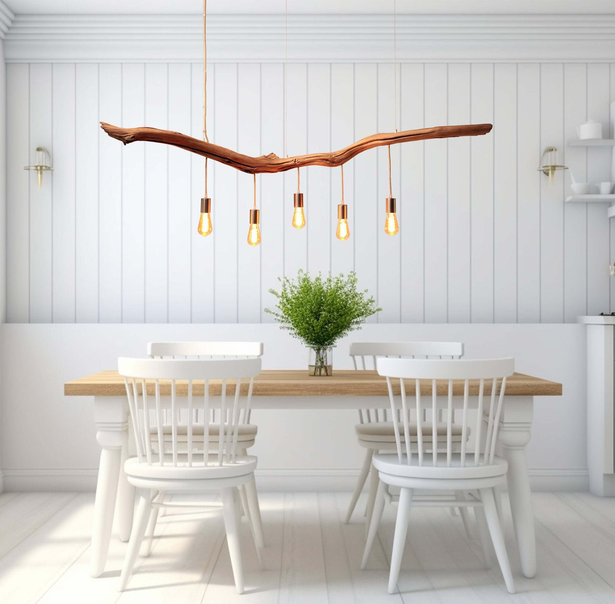 Hängelampe / 167cm langer Eichenast / Einzelstück / Holz / Ast / Pendelleuchte / Esstisch / Deckenlampe / Küchentischlampe / modern