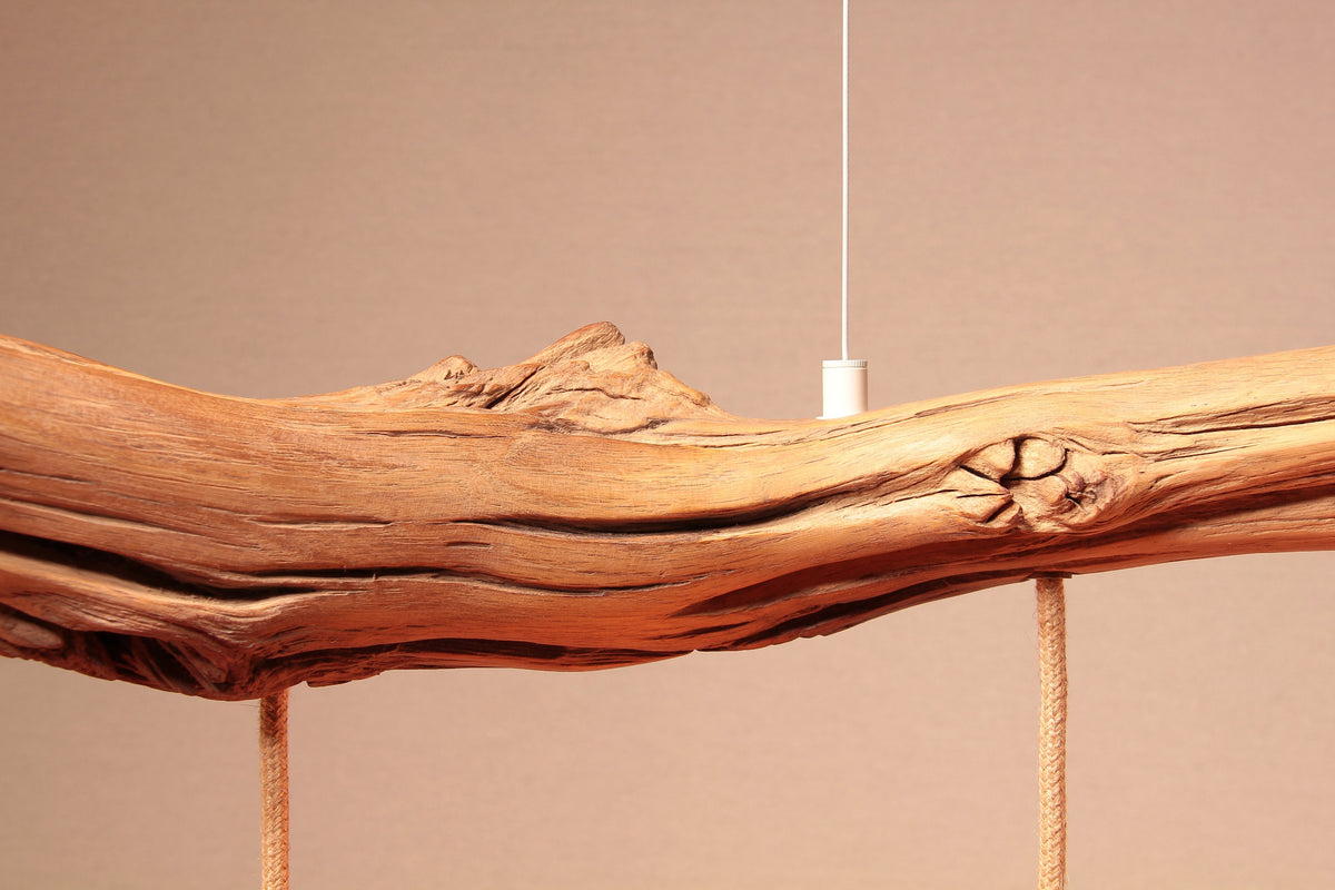 Hängelampe / 167cm langer Eichenast / Einzelstück / Holz / Ast / Pendelleuchte / Esstisch / Deckenlampe / Küchentischlampe / modern