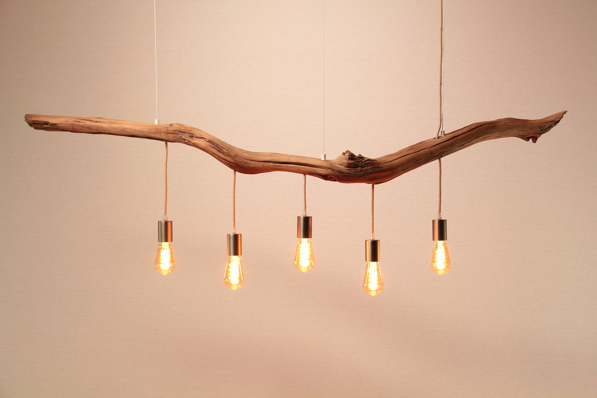Hängelampe / 167cm langer Eichenast / Einzelstück / Holz / Ast / Pendelleuchte / Esstisch / Deckenlampe / Küchentischlampe / modern