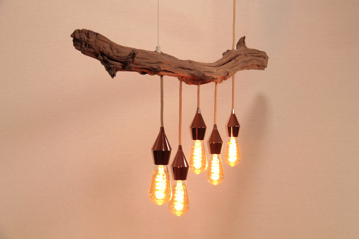 Hängelampe / 186cm langer Eichenast / Einzelstück / Holz / Ast / Pendelleuchte / Küchentisch / Deckenlampe / Esstischlampe / modern