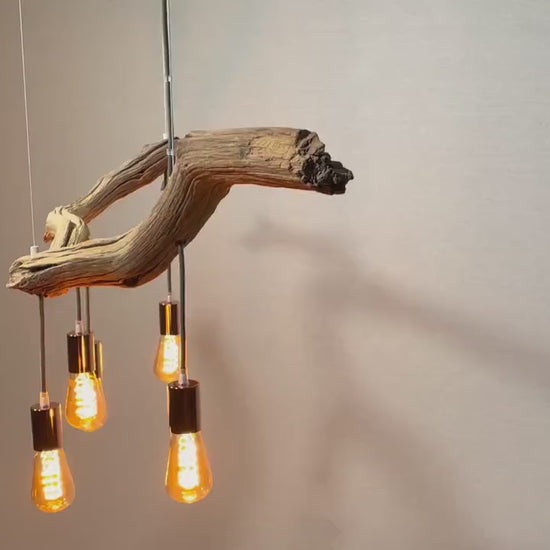 Hängelampe / 147cm langer Eichenast / Einzelstück / Holz / Ast / Pendelleuchte / Esstisch / Deckenlampe / Küchentischlampe / modern