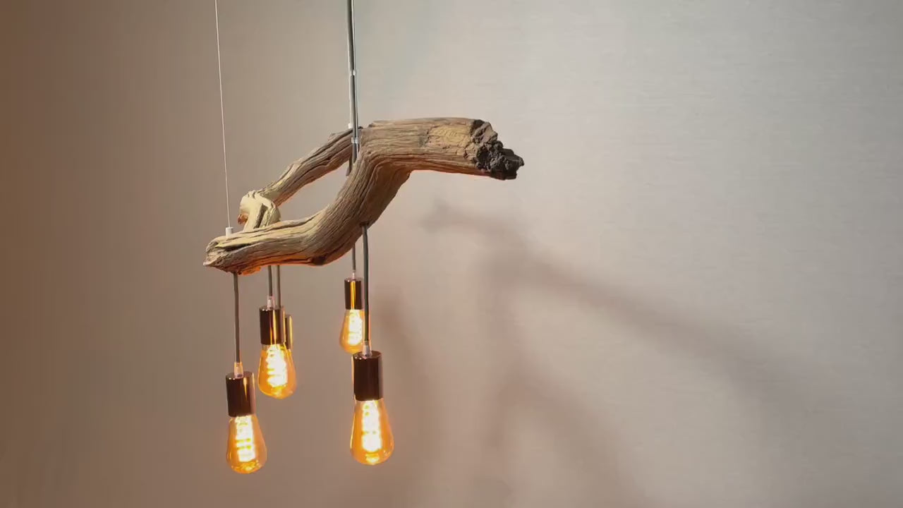 Hängelampe / 147cm langer Eichenast / Einzelstück / Holz / Ast / Pendelleuchte / Esstisch / Deckenlampe / Küchentischlampe / modern